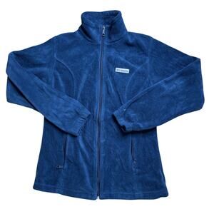COLUMBIA S SMALL BLUE WOMEN JACKET PUFFER FUZZY FULL ZIP COAT OVER WINTER HIKING